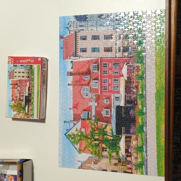 Puzzlebug 650 pc. Jigsaw Puzzle - Pretty Cafe Riga, Latvia Used - Picture 2 of 6